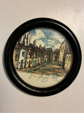 Vintage Mini Framed European Street Scene Art